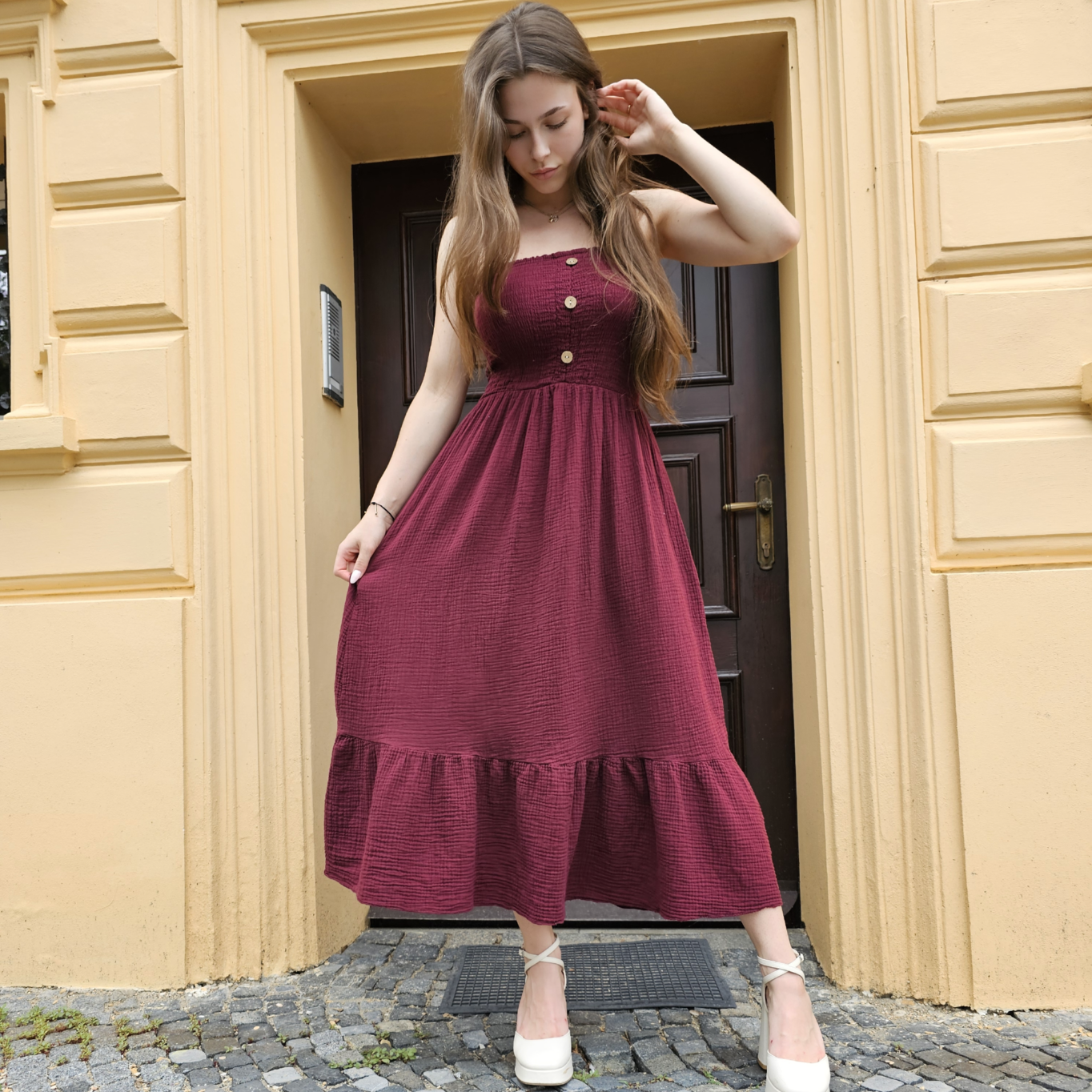 Vínové mušelínové šaty LUISA5